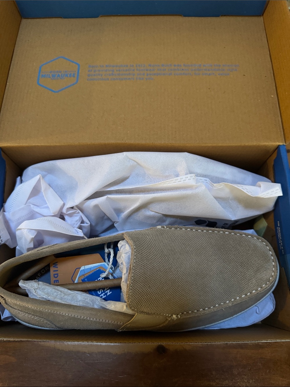 Nunn Bush Men's Slip-On Loafer in Taupe Canvas